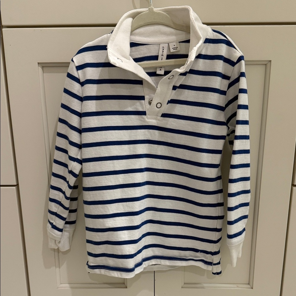 Janie and Jack White & Navy Striped Long-Sleeve Sweatshirt